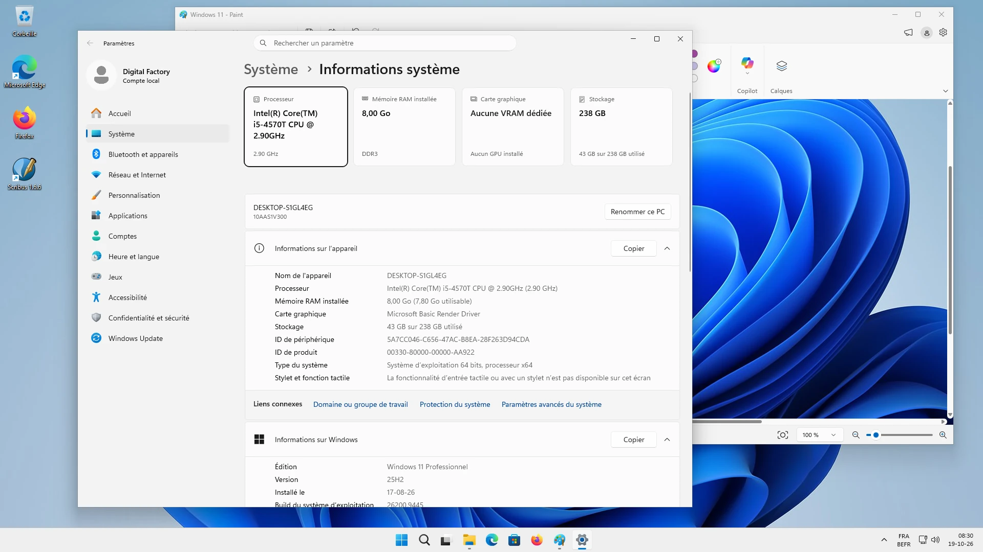 Windows 11 paramètres du PC Capture décran Windows 11 paramètres